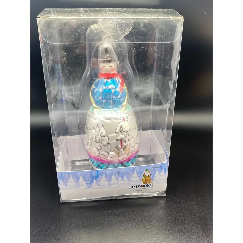 Jim shore Snowman 2002‎ Vintage large Hand Blown glass Christmas Ornament